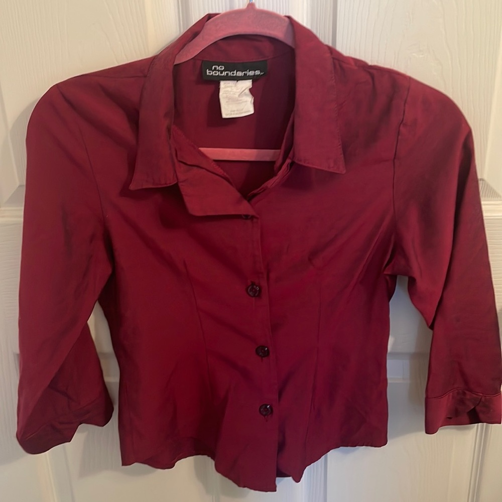 Vtg 90’s red blouse 3/4 sleeve girls L 12 14 button down collar Valentine’s Day